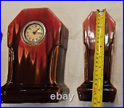 Orchies France Oxblood Ceramic Clock with garniture vases, French Art Deco