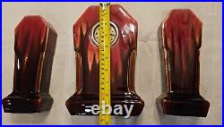 Orchies France Oxblood Ceramic Clock with garniture vases, French Art Deco