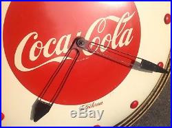 Orig 1940s Art Deco Coca Cola Button clock Sign tin masonite Kay products