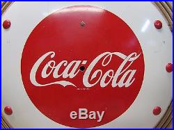 Orig 1940s Art Deco Coca-Cola Promo Clock Sign tin masonite Kay Inc prop of coke