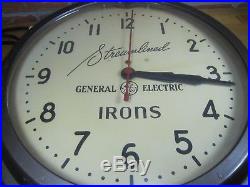 Orig Art Deco STREAMLINED IRONS NEON General Electric Advertising SIGN CLOCK
