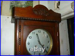 Original Antique Art Deco 8 Day Oak Striking Wall Clock With Mirror Glass Panels