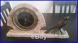 Original Art Deco Marble Mantle Clock with Spelter Bird