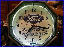 Original Ford Neon Shop clock Art Deco 18 Telecron movement Working Nice! Rare