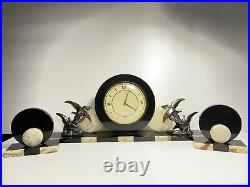 Original French Marble And Bronzed Spelter Art Deco Mantle Clock