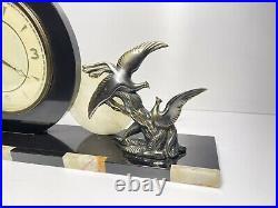 Original French Marble And Bronzed Spelter Art Deco Mantle Clock