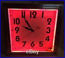Original Vintage Art Deco Petite Neon Clock With Pink Neon