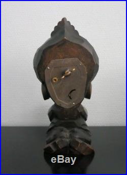 Oswald Rollng Eye Clock Germany Antique Art Deco Alladin Carved Wood Very Rare