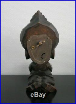 Oswald Vintage Rollng Eye Clock Germany Art Deco Alladin Carved Wood Very Rare