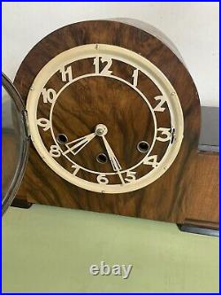 Outstanding 1930s art deco mantle clock norfolk burl wood nickel very fine