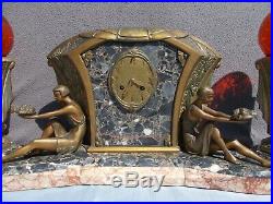 Pendule horloge lampe sculpture art deco LIMOUSIN statue femme pendulum clock