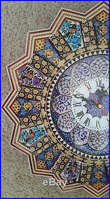 Persian Handmade Wooden Inlaid Khatam Marquetry Mina Kari Enameled Wall Clock