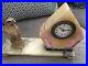 Pink & White French Art Deco Marble Clock With Falcon Bird Signed Centeauro