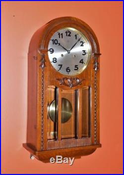 Pre-wwii Art Deco German Junghans Round Top Oak Wall Clock