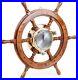 Premium Porthole Clock Ship Wheel with Solid Teak Captain Maritime Home Decor