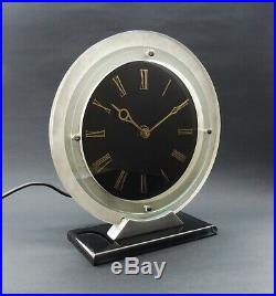 Quality 1930s English Art Deco TEMCO Electric Matel Clock. VGC. Working 220-250v