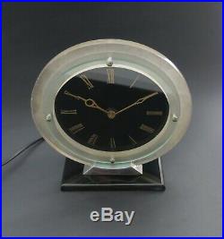 Quality 1930s English Art Deco TEMCO Electric Matel Clock. VGC. Working 220-250v