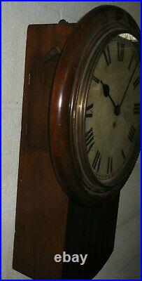 R. H. L. Antique Chain Fusee Wall Station/ Pub Clock England Working Mahogany Case