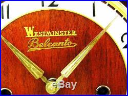 RARE BEAUTIFUL ART DECO BELCANTO WESTMINSTER CHIMING MANTEL CLOCK WITH PENDULUM