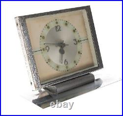 RARE Fratelli Borletti Travel Alarm Clock 1930s Art Deco Chrome Milano Italy Wks
