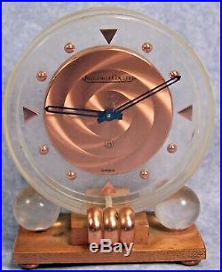 RARE Jaeger LeCoultre 8 Day Desk Clock Art Deco Baguette Lucite Brass Copper