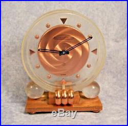 RARE Jaeger LeCoultre 8 Day Desk Clock Art Deco Baguette Lucite Brass Copper