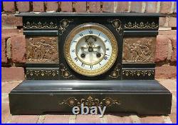 RARE Japy Freres Slate Mantel Clock 948 Movement Skeleton Metal Repousse WORKS