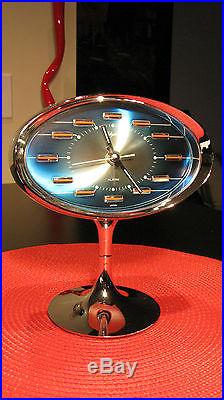 Rare Vintage Art Deco Space Age Blue Face Rhythm Alarm Clock Eames Era Works