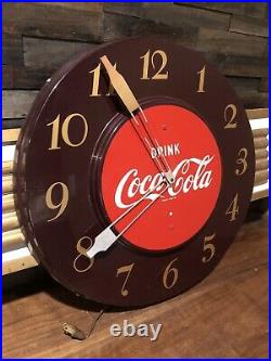 RARE Vintage 1951 Drink Coca Cola Electric Clock Art Deco Soda Advertising Sign