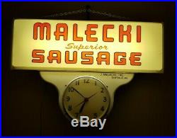 RARE Vintage Art Deco Malecki Sausage Buffalo NY Advertising Lighted Clock Sign