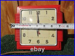 RARE Vintage Telechron Red Bakelite MCM Art Deco Electric Wall Clock 1930s 2H15s