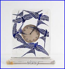 RENE LALIQUE'Cinq Hirondelles' (Five Swallows) ENAMELLED GLASS CLOCK C1920