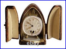 Rare 1920's Theodore Jequier Swiss Fleur De Lis Mother of Pearl Traveling Clock