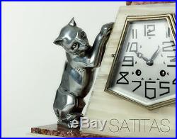 Rare 1920s French ART DECO Burmese Cat & Nude Lady SCULPTURE CLOCK by MARTI
