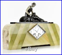 Rare 1920s French ART DECO Lady & Panther SCULPTURE MANTEL CLOCK