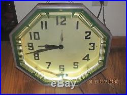 Rare 1930/40's Orig. Neon Clock Art Deco Glass Face Runs/Lights