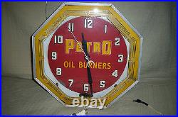 Rare 1930/40's Orig. Neon Clock Petro Oil Burner Art Deco Glass Face Runs/Lights