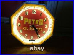 Rare 1930/40's Orig. Neon Clock Petro Oil Burner Art Deco Glass Face Runs/Lights