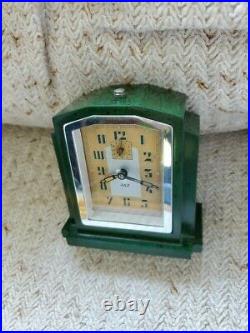 Rare 1930's Art Deco Jaz Wind-Up Clock Green Speckled Bakelite