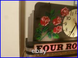 Rare 1930s ART DECO FOUR ROSES WHISKEY ADVERTISING LIGHTED CLOCK