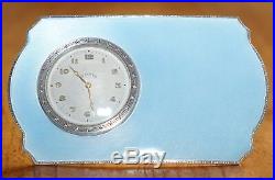 Rare 1938 Asprey Solid Sterling Silver Art Deco Guilloche Enamel 8 Day Clock
