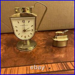 Rare 1956-60 Phinney Walker Art Deco Style Clock & Evans Table Lighter Working