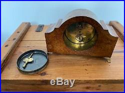 Rare Antique Art Deco Walnut Cased Brass Footed Mantle Clock Running With Key
