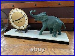 Rare Antique Large Art Deco Marble Base French Elephant Figural Clock