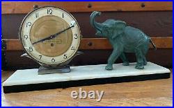 Rare Antique Large Art Deco Marble Base French Elephant Figural Clock