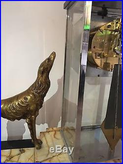 Rare Art Deco Bronze Clock With Borzoi Dogs / Levrier