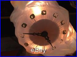 Rare Art Deco Jean De Roncourt French Sculpture Lighted Opalescent Glass Clock
