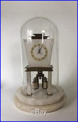 Rare Art Deco Mayer 400 Day Clock Original Dome On Alabaster Base Running
