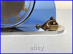 Rare Art Deco Mechanical Mauthe Brass & Blue Skay Glass Desk Clock 19.5cm