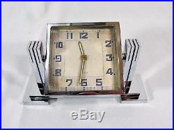 Rare Art Deco Skyscraper Chrome Mechanical Mantel/Desk Clock in Working Order